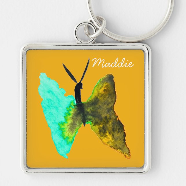 Butterfly watercolour aqua pretty key ring (Front)