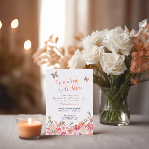 Butterfly Wedding Coral Boho Floral Invitation