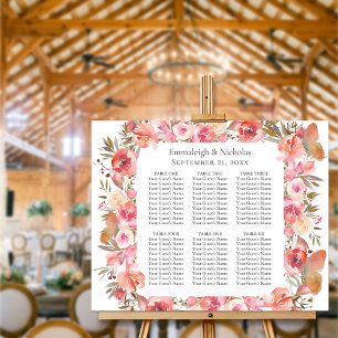 Butterfly Wedding Coral Boho Floral Seating Chart