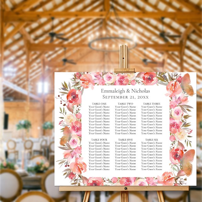 Butterfly Wedding Coral Boho Floral Seating Chart (Creator Uploaded)