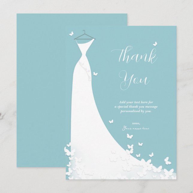 Butterfly Wedding Dress Bridal Shower Thank You Invitation (Front/Back)