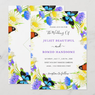 Butterfly Wedding Invitation Card with Flowers