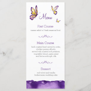 Butterfly Wedding Menu Cards   Purple Watercolor