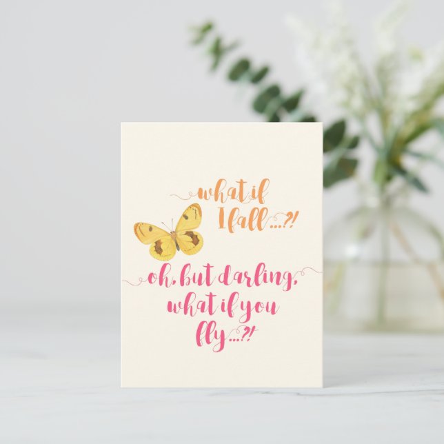 Butterfly What if I fall? - Inspirational Postcard (Standing Front)