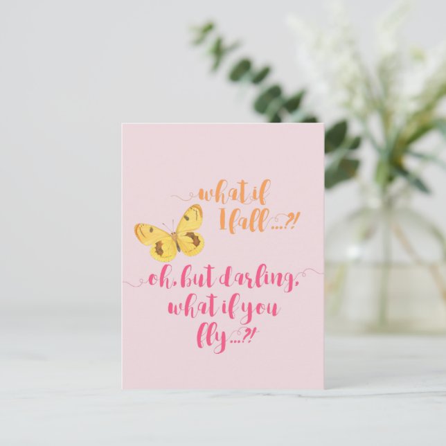 Butterfly What if I fall? - Inspirational Quote Postcard (Standing Front)