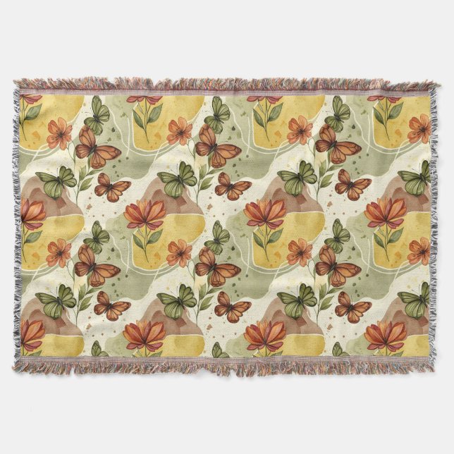 Butterfly Whispers in Earth Tones Throw Blanket (Front)