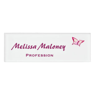 Butterfly White Pink Name Tag