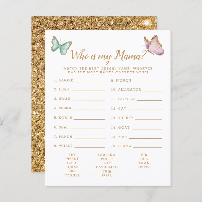 Butterfly Who Is My Mama Baby Shower Game (Front/Back)