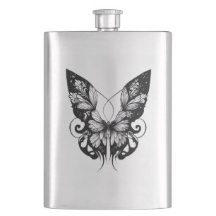 Butterfly Wild Animal Nature Illustration Art Tatt Hip Flask