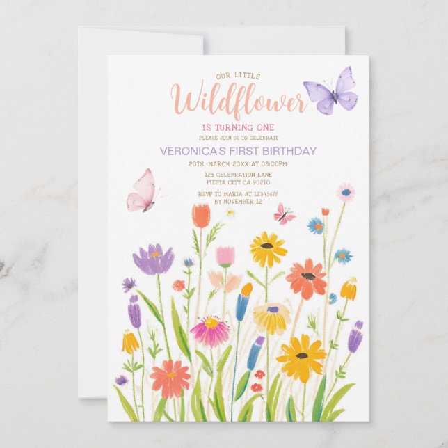 Butterfly Wildflower 1st Birthday Invitation (Front)