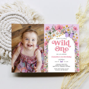 Butterfly Wildflower 1st Birthday Photo Invitation
