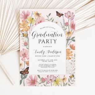 Butterfly Wildflower Arch Pink Graduation Party Invitation