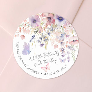 Butterfly Wildflower Baby Shower Classic Round Sticker