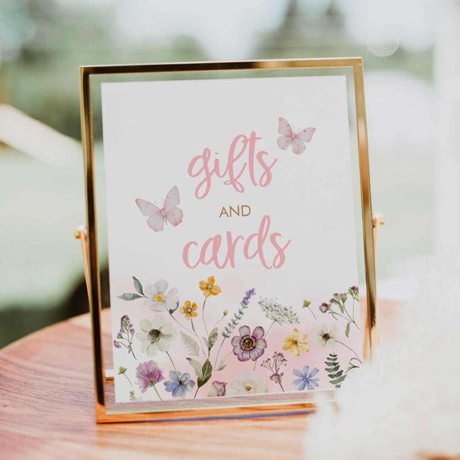 Butterfly Wildflower Baby Shower Gifts and Cards Poster (Butterfly and Wildflower gifts and cards baby shower sign)