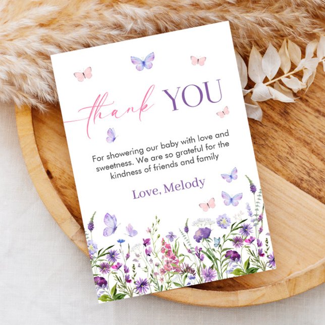 Butterfly Wildflower Baby Shower Thank You Card (Butterfly Wildflower Baby Shower Thank You Card)