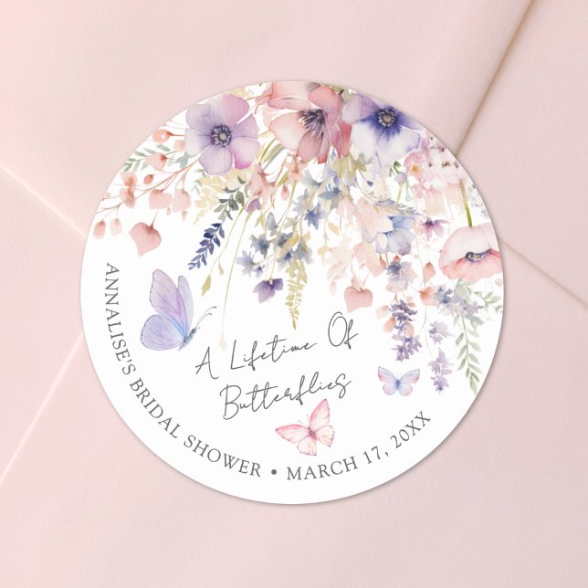 Butterfly Wildflower Bridal Shower Classic Round Sticker (Butterfly Wildflower Bridal Shower Classic Round Sticker )