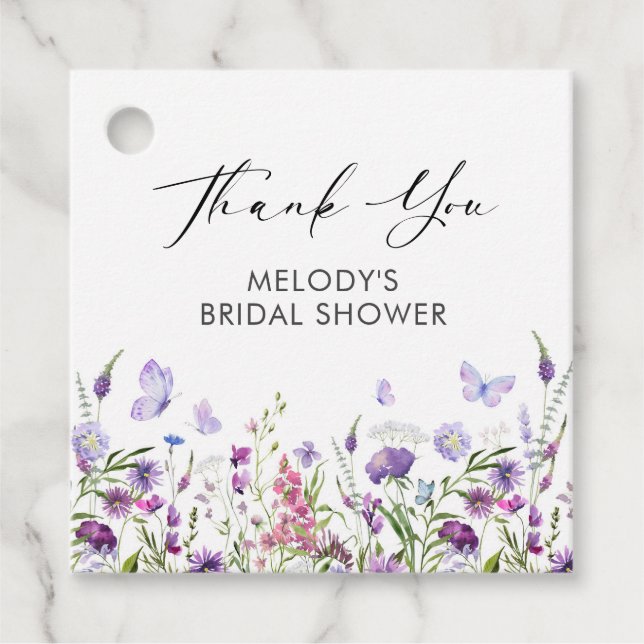 Butterfly Wildflower Bridal Shower Favour Tags (Front)