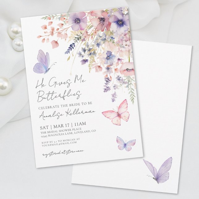 Butterfly Wildflower Bridal Shower Invitation (Wildflower Butterfly Bridal Shower Invitation )