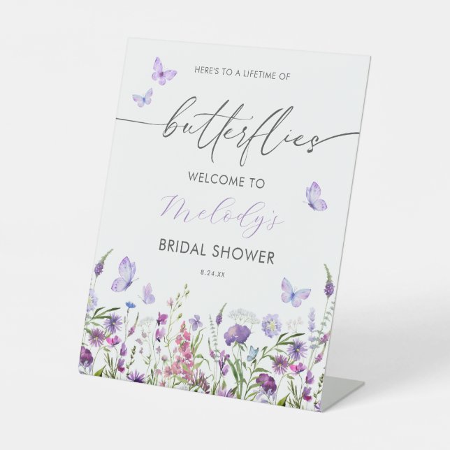 Butterfly Wildflower Bridal Shower Pedestal Sign (Front)