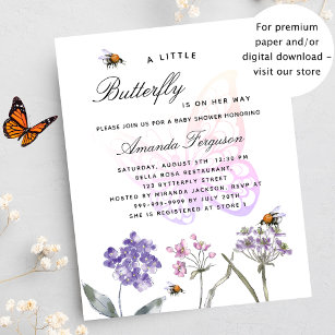 Butterfly wildflower budget baby shower invitation