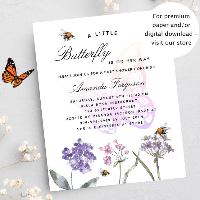 Butterfly wildflower budget baby shower invitation (Creator Uploaded)