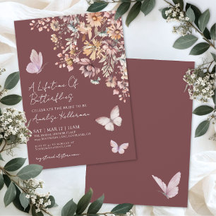 Butterfly Wildflower Burgundy Bridal Shower Invitation
