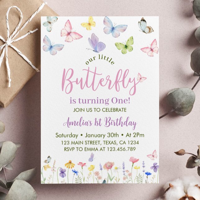 Butterfly Wildflower First Birthday Invitation  (Creator Uploaded)