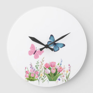 Butterfly & Wildflower Garden Wall Clock – Soft Pi