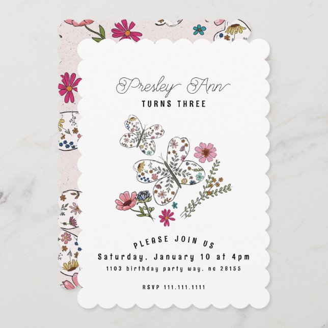 Butterfly Wildflower Invitation (Front/Back)