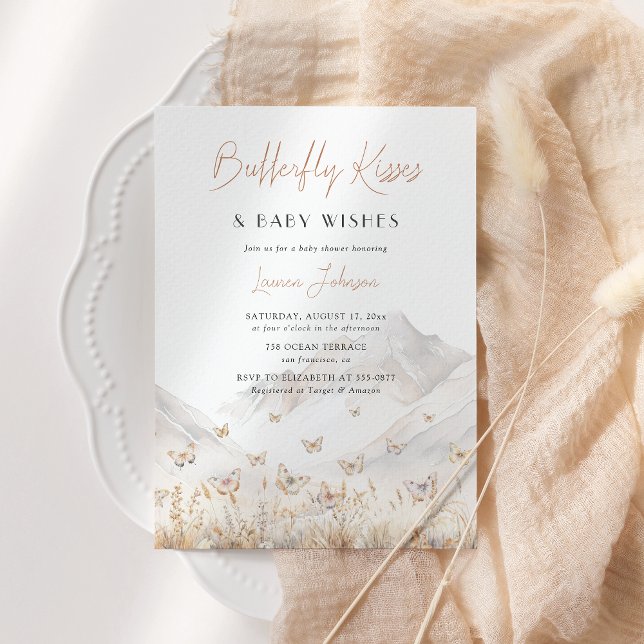 Butterfly Wildflower Mountains Girl Baby Shower Invitation (Creator Uploaded)