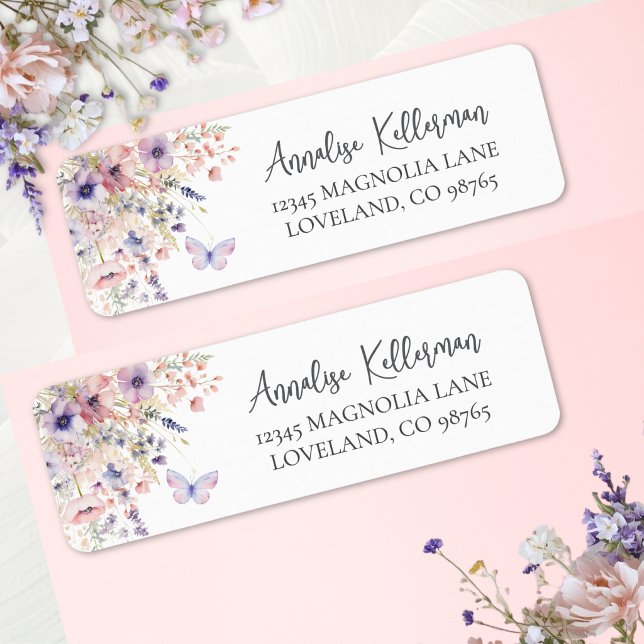 Butterfly Wildflower Return Address (Butterfly Wildflower Return Address Label )