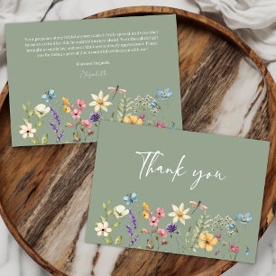 Butterfly & Wildflower Sage Green Bridal Shower  Thank You Card
