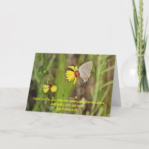 Butterfly Wildflower Scripture Card Matthew 11:28
