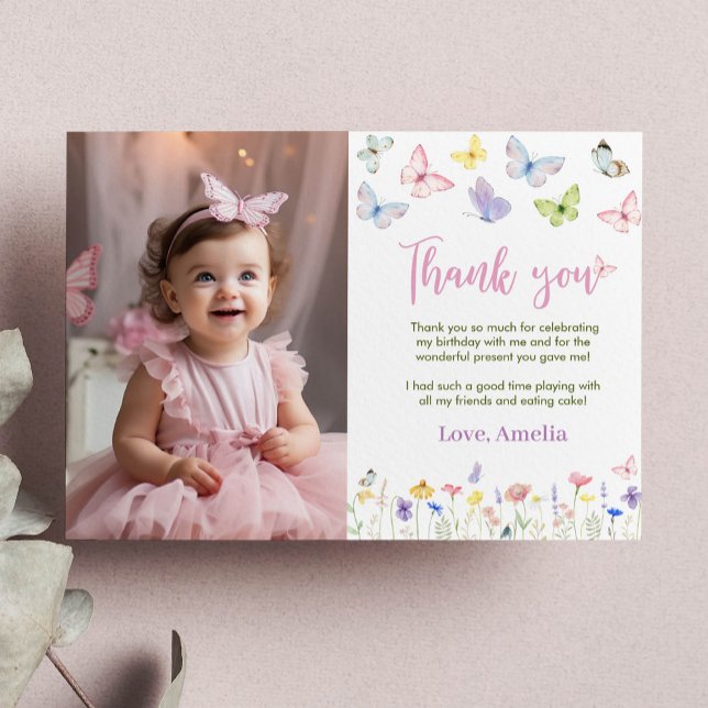 Butterfly Wildflower Thank You Card Birthday Party (Creator Uploaded)