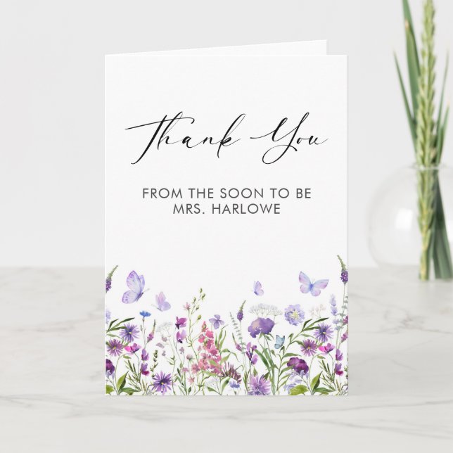 Butterfly Wildflower Thank YouFolded Greeting Card (Front)