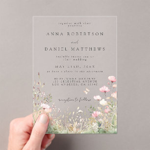 Butterfly Wildflower Wedding Acrylic Invitations