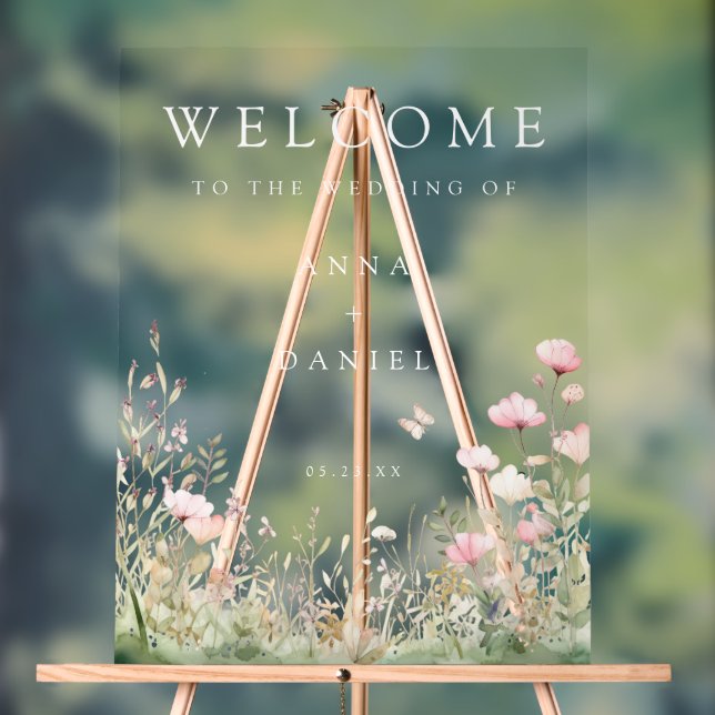 Butterfly Wildflower Wedding Acrylic Sign (Neutral)