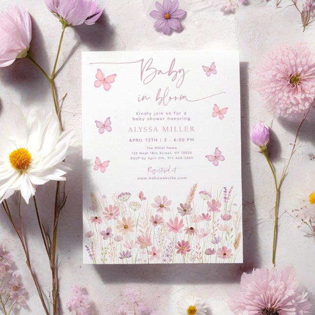 Butterfly Wildflowers Baby in Bloom Baby Shower Invitation (Creator Uploaded)