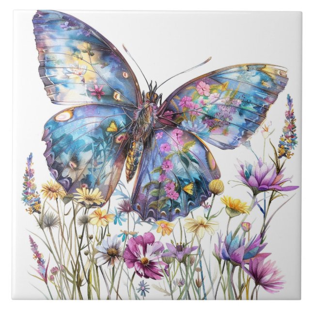 Butterfly & Wildflowers Ceramic Tile (Front)