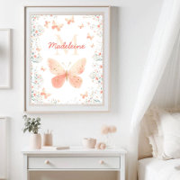 Butterfly Wildflowers Coral Teal Monogram Cute