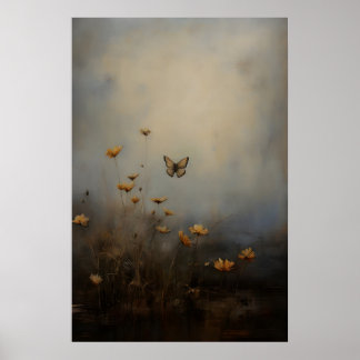 Butterfly Wildflowers Vintage Flower Art, Antique Poster
