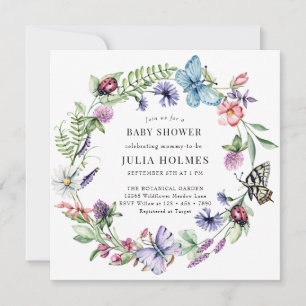 Butterfly Wildflowers Wreath Baby Shower Invitation