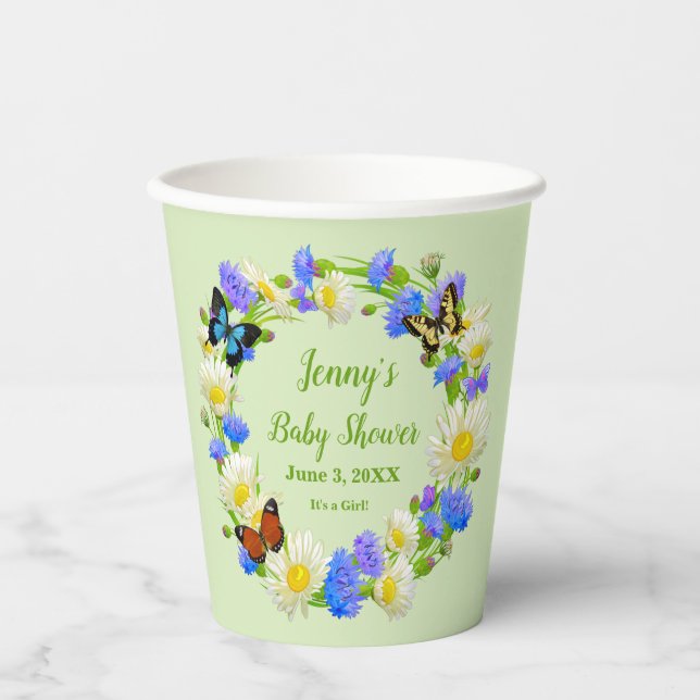 Butterfly Wildlowers Baby Shower Paper Cups (Front)