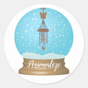 Butterfly windchime snow globe spring summer classic round sticker
