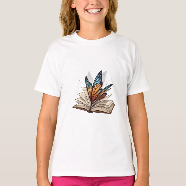 Butterfly Wing Magic Open Book Kids T-Shirt (Front)