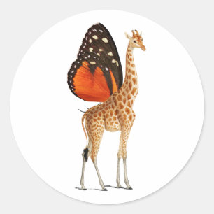 Butterfly winged giraffe classic round sticker