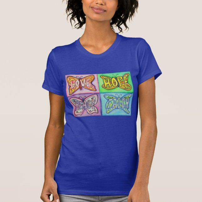 Butterfly Wings Inspirational Word Art Tee Shirts (Front)