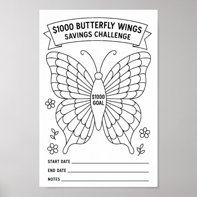 Butterfly Wings Savings Challenge Tracker Poster (Front)
