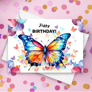 Butterfly with Brightly Coloured Balloons Birthday Card