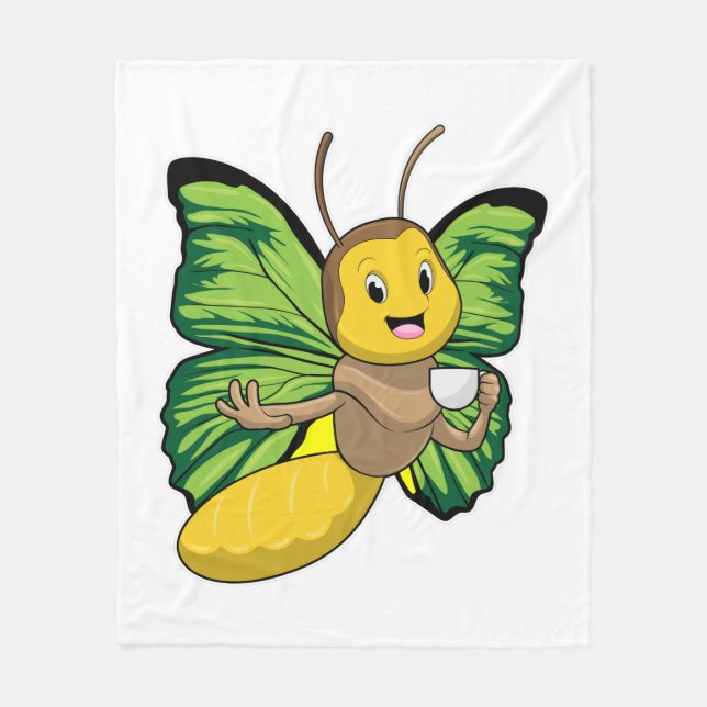 Butterfly with Cup of Coffee Fleece Blanket (Front)